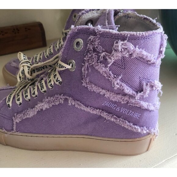 NIB ZADIG & VOLTAIRE WOMENS HIGH FLASH DISTRESSED CANVAS BOOMERANG SIZE 7 US - Picture 10 of 12